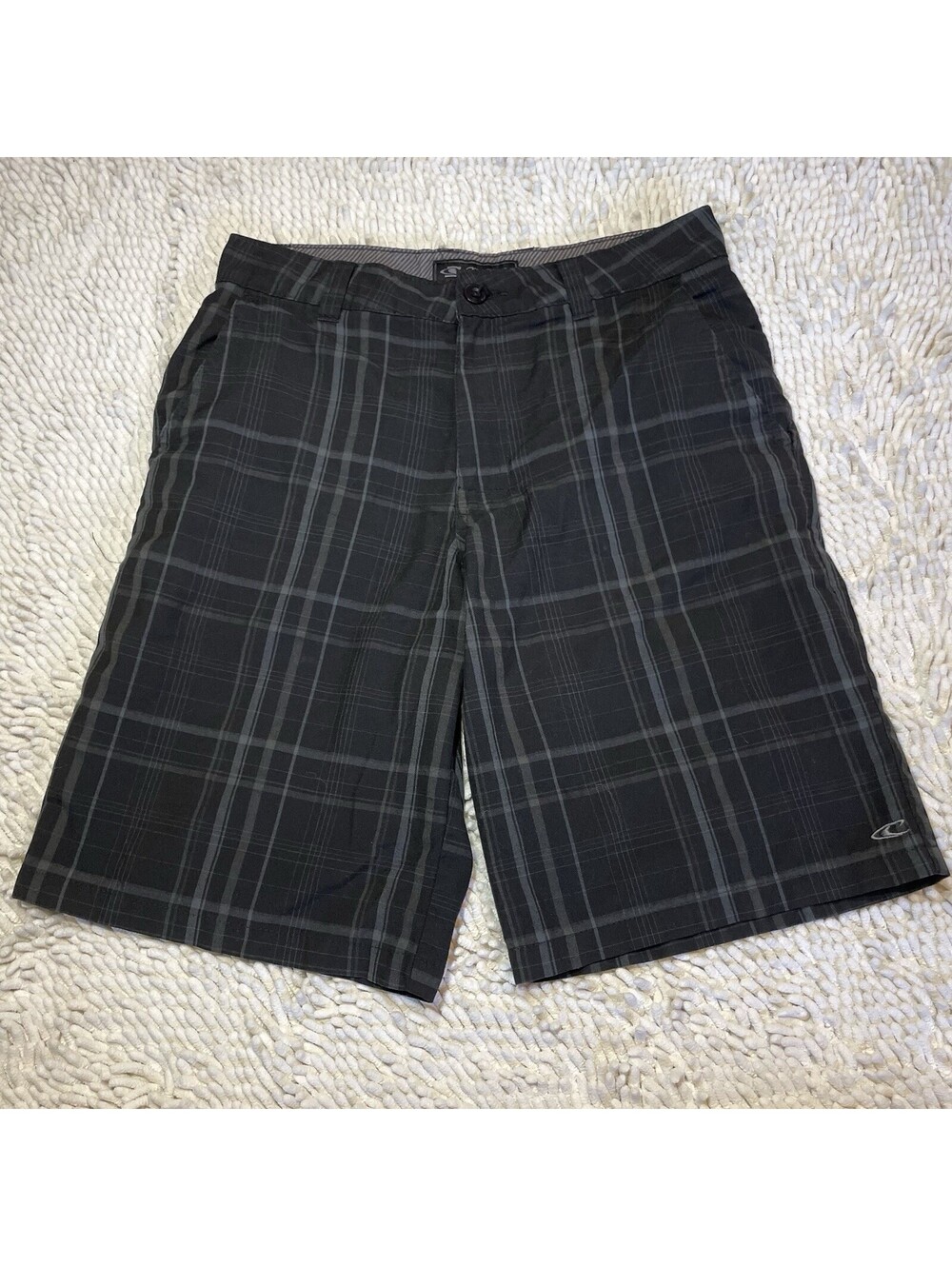 Y2K O’Neill Men’s Black Plaid Check Chino Shorts Size 28 Preppy 10" Wide